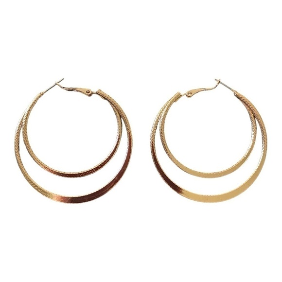 GOLD HOOP EARRINGS-GOLD TONE DOUBLE HOOP EARRINGS - Picture 1 of 3